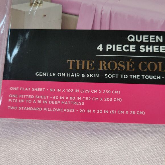 Juicy Couture Pastel Pink Satin 4pc QUEEN Sheets Set Easy Care Sleek Smooth Soft - Picture 12 of 13